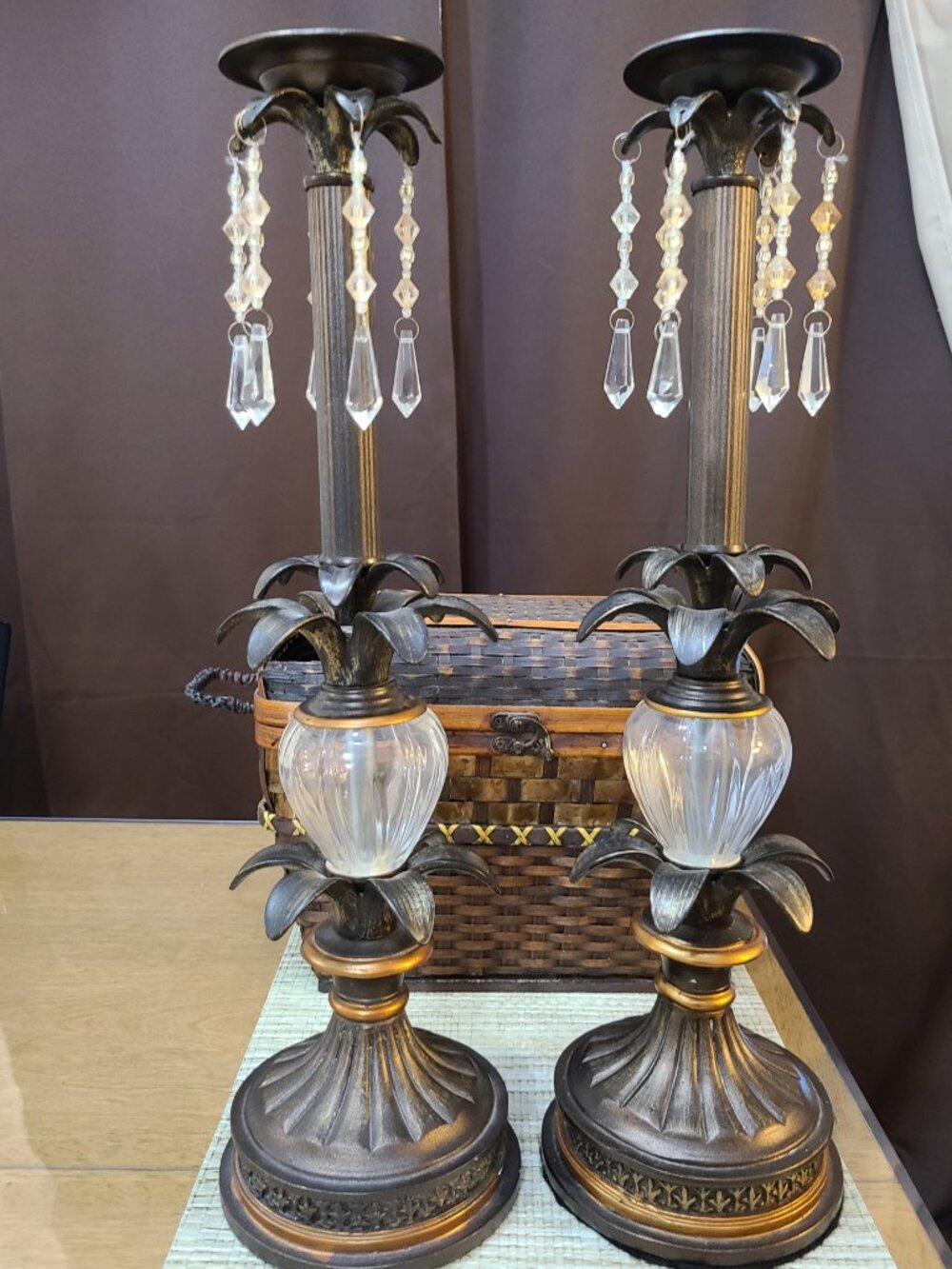 Pair of Floor Pillar Candle Holders 20 In. Hollywood Regency Style Vintage
